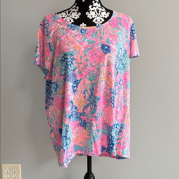 Lilly Pulitzer Tops - Lilly Pulitzer Etta Scoop Neck 100% Cotton Short Sleeve Top Size XXL